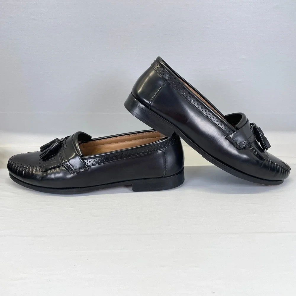 Bass Kiltie Tassel Loafers Mens Size 10.5 EE Black Leather Moc Toe Dress Shoes